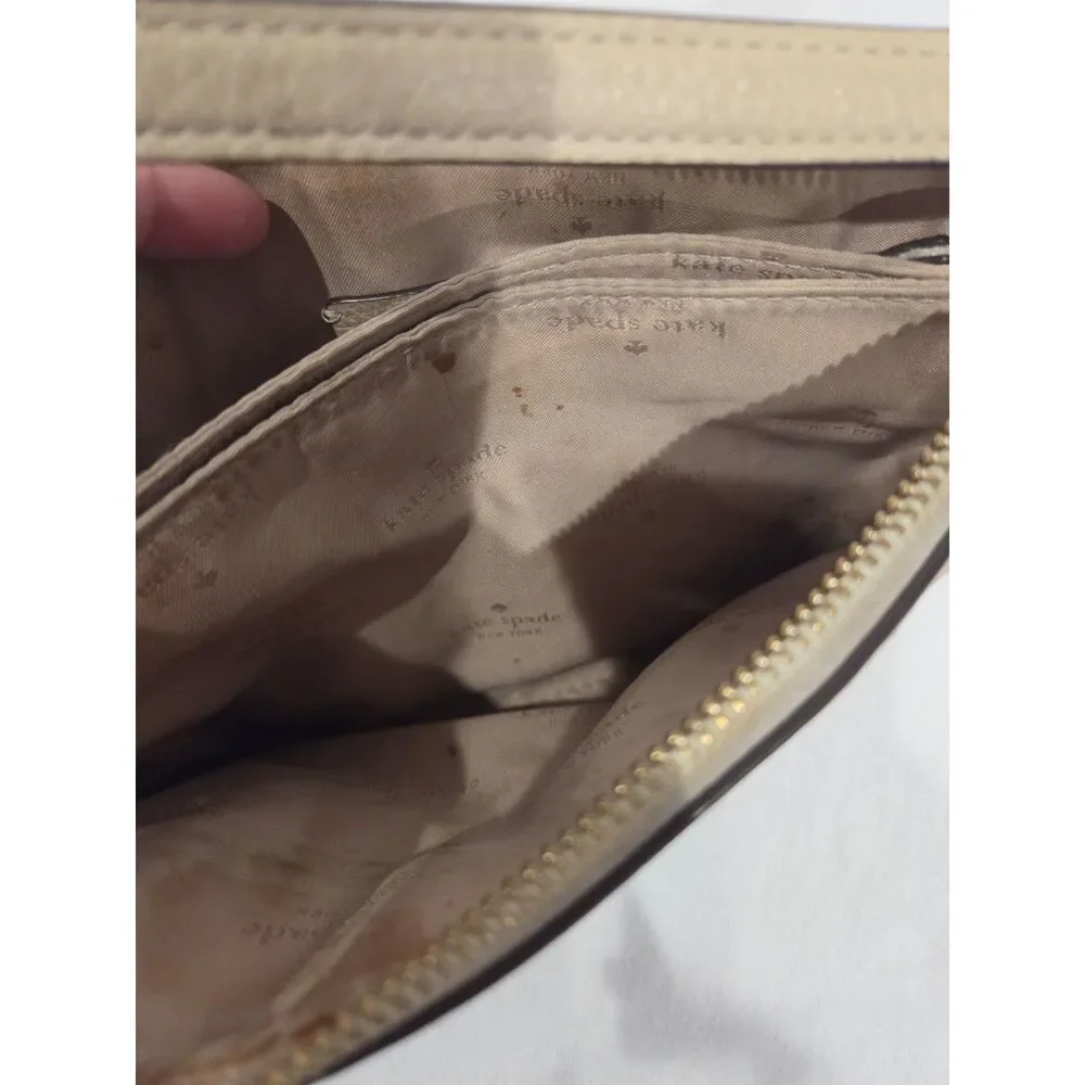 Kate Spade Leila Colorblock Triple Gusset Crossbody Leather Purse Bag Beige Flaw